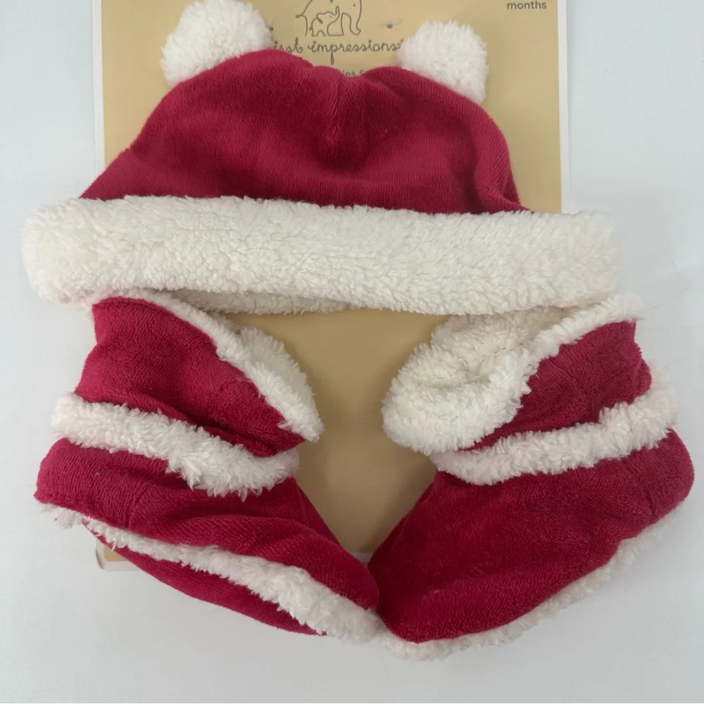 First Impressions Baby Red Holiday Hat and Booties Set Size 6-12 Months New